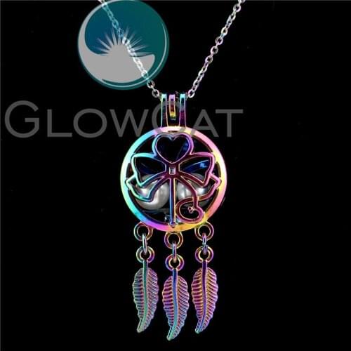 C759 Rainbow Colors Bowknot Dream Catcher Beads Cage Essential Oil Diffuser Aromatherapy Oyster Pearl Cage Locket Necklace