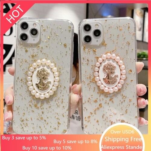3D Parel Godin Glitter Bling Goud Telefoon Case Voor Iphone12 Promax 6 6S 7 8 Plus X Xs Xr Max 11 Pro Max 11Promax Se 2020 Cover