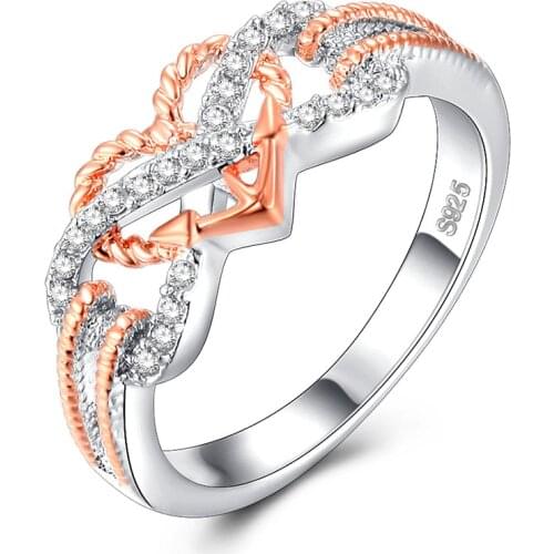 Pattern Love Heart Shape Ring Micro-inlaid AAA Zircon Double Layer Two-tone Ring Wedding Rings for Women Fashion Gift Jewelry