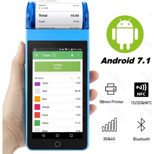 GZQIANJI POS PDA Android 7.1 Bluetooth Thermal Bill Receipt Printer 58mm 4G WiFi Mobile Order POS Terminal NFC Camera