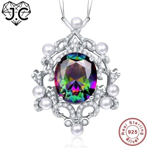 J.C for Women/Girl Excellent Dating Necklace Oval Cut Rainbow & Morganite Topaz Solid 925 Sterling Silver Pendant Fine Jewelry