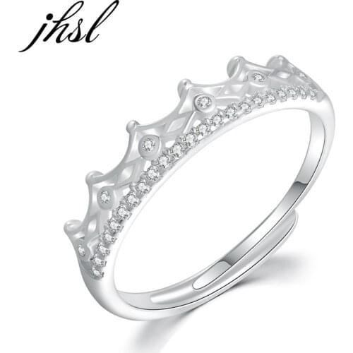 JHSL Fine jewelry Real S925 Sterling Silver Female Girls Ladies Women Crown Rings Inlay AAA Cubic Zircon Size Adjustable