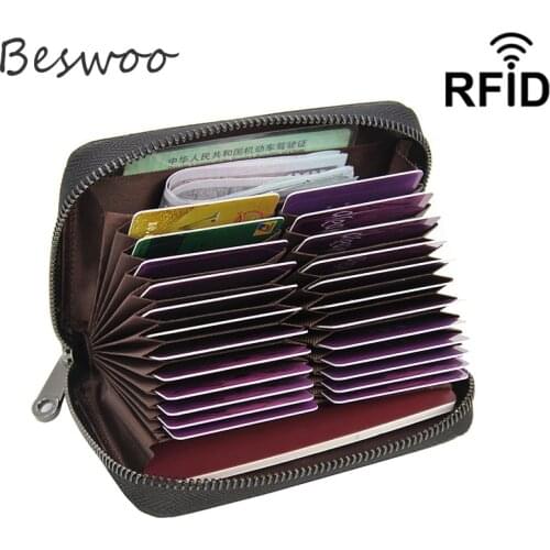 Leather Card Holder Luxury Female RFID Anti-theft Brush Zipper Mens Organ Business Women Wallets Name id Card Purses Clutch