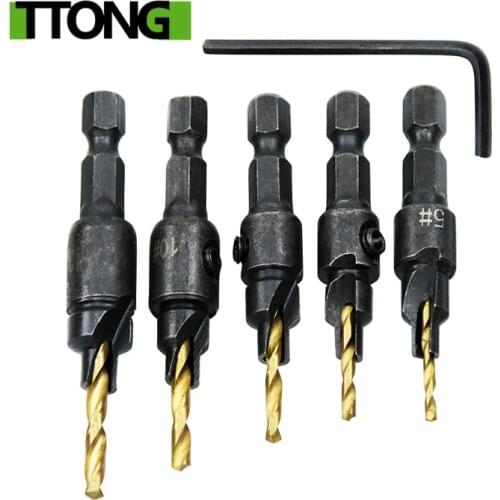 5pcs Countersink Drill Woodworking Drill Bit Set Drilling Pilot Holes For Screw Sizes #5 #6 #8 #10 #12