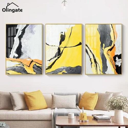Art Posters and Prints Abstract Yellow and Black Wall Pictures Nordic Splash Ink Canvas Painting for Living Room Home Decor