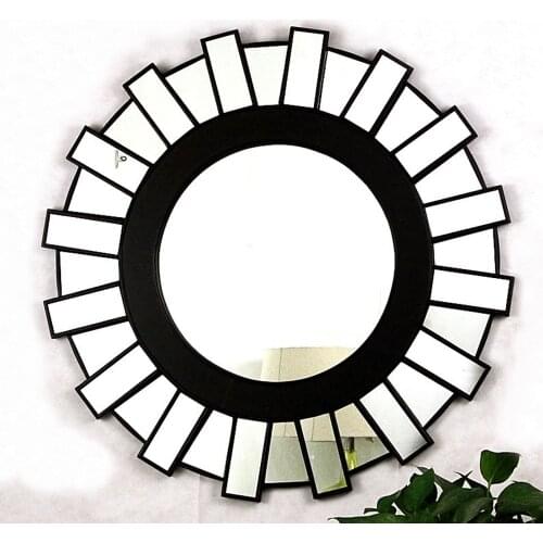 30" Bathroom Mirror Wall-mounted Vintage Black White Wood Frame Sunburst Wall Vanity Shaving Mirror For Home Decorative Supplies
