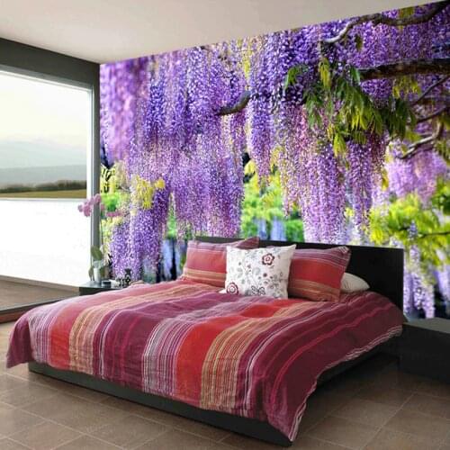 Custom Any Size 3D Mural Wallpaper Pastoral Purple Grape Trellis Nature Landscape Fashion Interior Living Room Cafe Decor Fresco