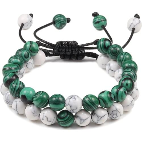 Couple Distance Natural Stone Braided Bracelets Green Malachite Bracelet For Women Men Best Friend Handmade Jewelry Gifts