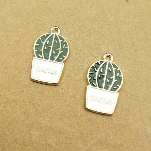 10pcs 14x23mm enamel cactus charm for jewelry making earring pendant plant charm fashion charm metal charm