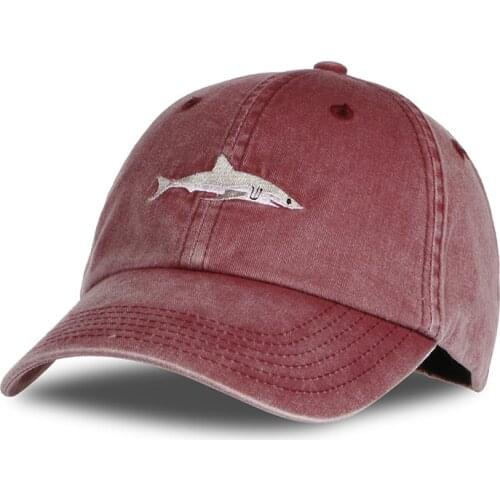 Popular cartoon washed embroidered shark hat baseball cap fishing cap flat hat outdoor sports cap sun protection