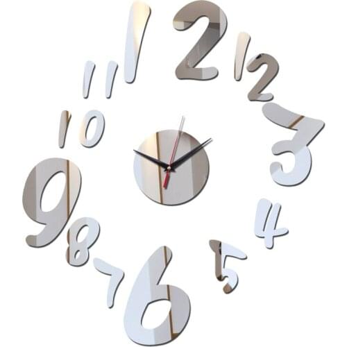 Promotion acrylic mirror silver quartz wall clocks real home decor 3d stickers sticker diy clock modern