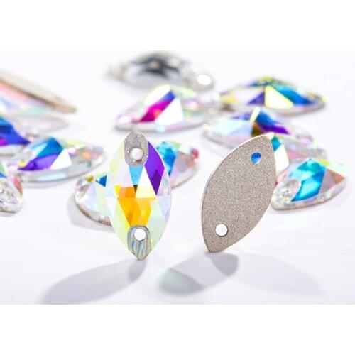 Transparent Sew On Rhinestones Crystal Strass Flatback Dress Clothes Decoration Rhinestones Navette Shape Sew On Stones