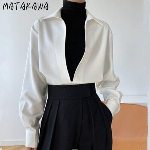 Matakawa Shirts Autumn Fashion Turn Down Collar Long Sleeve Outerwear Womens Blouses Contrast Color Elegant High Street Blusas