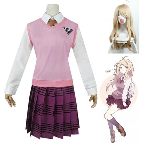 Girls School Uniform Shirt Skirt Vest Tie Socks Wig Outfits Women Danganronpa V3 Killing Harmony Kaede Akamatsu Cosplay Costume