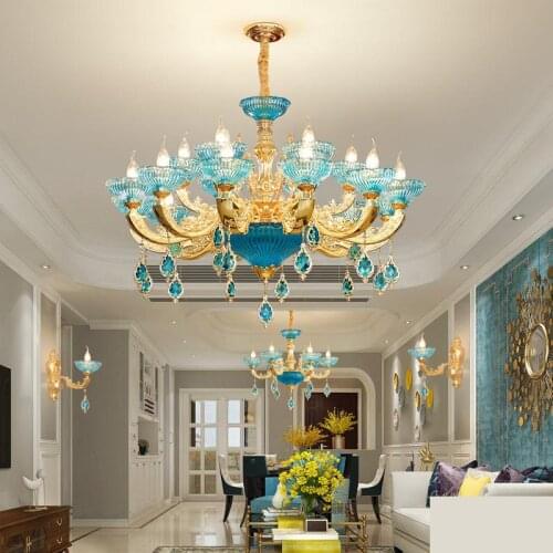 Modern hall crystal chandelier Led Chandeliers For Dining Room luxury Chandelier Ceiling blue bedroom lamp creative French lamps