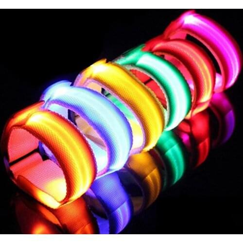 Sports LED Armband Bracelet Light Up Flashing Wristband Nylon Webbing Glow in Dark Reflective Armbands for Night Running Cycling