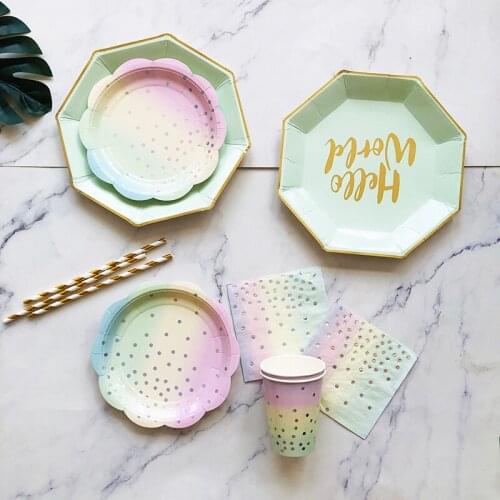 Party Pink Disposable Tableware Rose gold Cups Plates Straws Adult Birthday Party Decor Baby Bridal Shower Party Supplies Decor