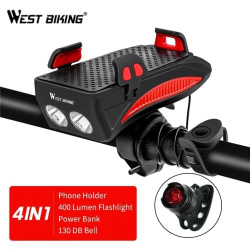 4 IN 1 4000mAh Bicycle Light USB Rechargeable 400 Lumens Bike Lamp with Horn Waterproof MTB Front Safety Flashlight Lamps