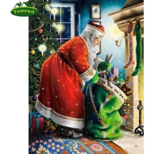 YUMEART 5D DIY Diamond Painting Christmas Santa Claus Full Rhinestone Cross Stitch Diamond Embroidery Mosaic Christmas Day Gifts
