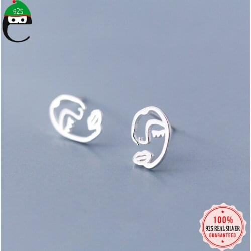 ElfoPlataSi 2019 100% 925 Solid Sterling Silver Cute Hollow Face Stud Earring For Women Creative Fashion Jewelry ED176