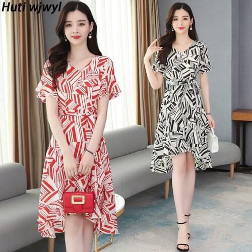 2021 Spring Summer Fashion Red Print Chiffon Dresses Plus Size Vintage Runway Midi Dresses Elegant Women Bodycon Party Vestidos