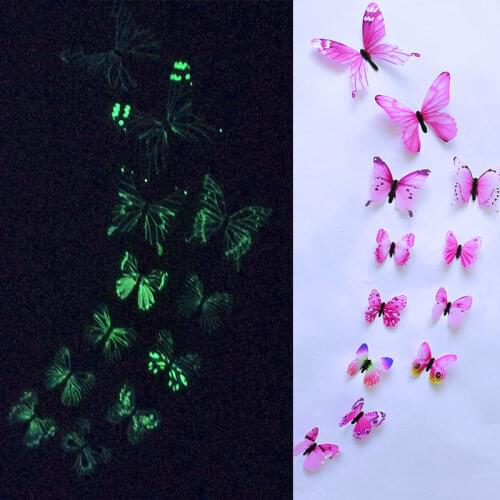 3D Refrigerator Stickers 12 Fluorescent Three-dimensional Butterfly Design Decals Art Wall Stickers Home Decoration DIY Stickers