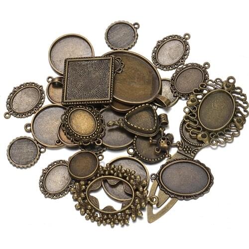 50g 100g DIY Cameo Base Tray Mix Designs Antique Bronze Zinc Alloy Pendant Blank Cameo Cabochon Base Setting Jewelry Accessories
