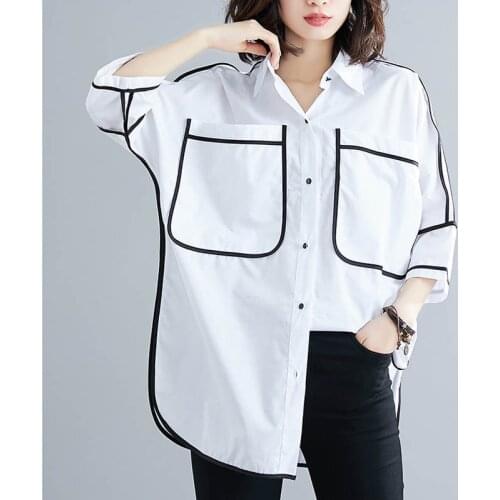 Plus Size Summer Shirt Blouse Women Korean Vintage Loose White Shirts Ladies Large Size Womens Tops And Blouses 4XL 5XL 6XL 2019