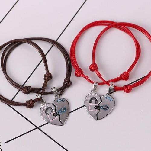 Couple 2-piece Bracelet Heart-shaped Stitching Pink Lock Blue Key Pendant Fashion Men And Women Valentines Day Jewelry Gift Hot