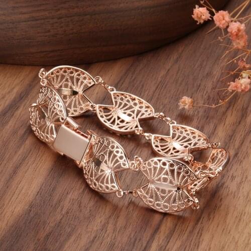 Kinel Women Girl 585 Rose Gold Bracelet Bangle Fashion Cut Out Carved Flower Heart Oval Wristband Chains Bracelets