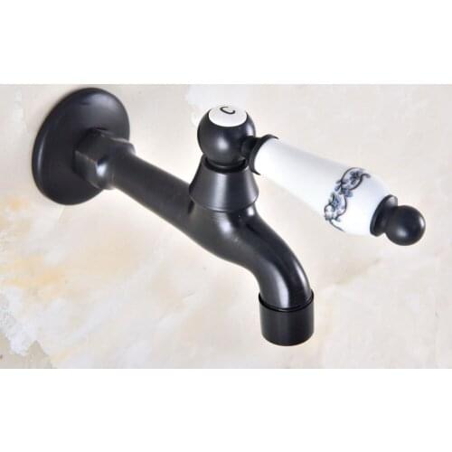 Black oil Antique Brass Wall Mount Ceramic Handle Mop Pool Outdoor Garden Faucet Laundry Sink Water Tap Dav336