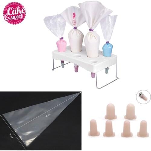 Decorating Bag Holder with 10Pcs Icing Pastry Bags 6Pcs Silicone Piping Tip Cover Set Patisserie Accessoire Cake Stand Baking
