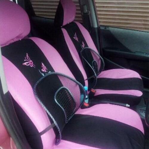 For 9/4 Pcs/Set Car Seat Cover Cushion Universal Automobiles Seat Interior Trim Universal Covers Embroidery Style Pink Purple