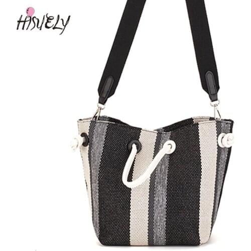 HISUELY 2021 Canvas Totes Striped Womens Handbag Patchwork black Shoulder Bag Fashion Female Casual Crossbody Bag Sac a Main