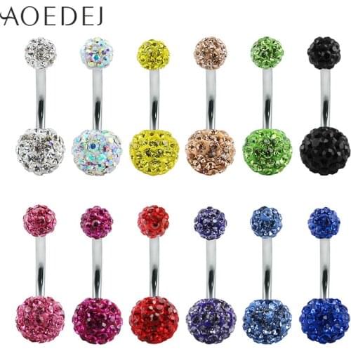 AOEDEJ 12 Pcs/Lot Piercing Navel Belly Stainless Steel Crystal Belly Button Rings Disco Ball Real Piercing Wholesale