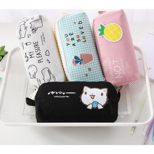 Korean Stationery Pencil Case with Big Zipper Cute Pencil Pouch Large Capacity Pen Bag for Student School Office Supplies