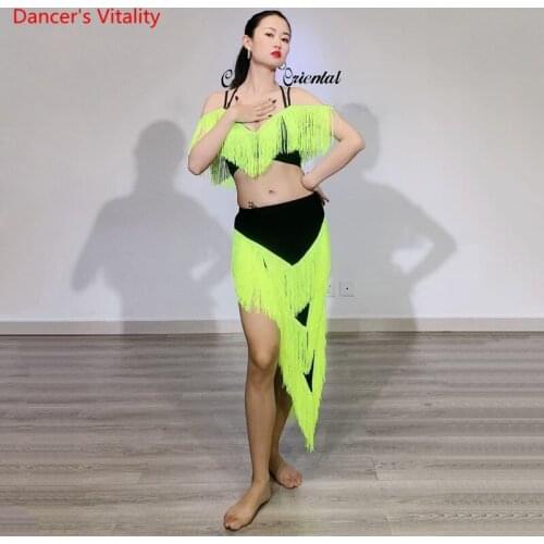 Belly Dance Suit Sling Top Tassel Skirt Performance Clothes Oriental Dancing Set Female Adult Elegant Competition Clothing