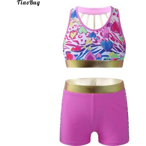 TiaoBug Summer 2Pcs Kids Girls Swimwear U Neck Sleeveless Open Back Patchwork Print Top And Short Set Tankini Beach Swimsuit