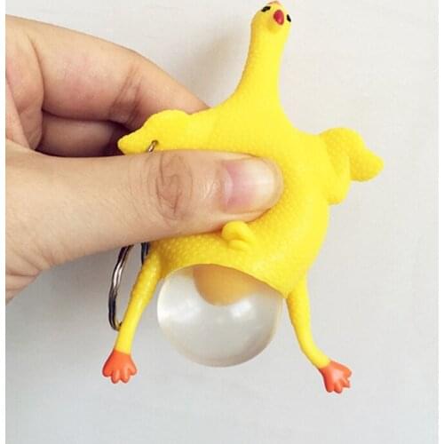 Novelty Creative Funny Toys Fried Chicken Key Chain Ring Squeeze Spoof Laying Eggs Hens Decompression Guys Keychain Party Gift