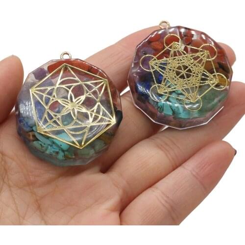 New Style Natural Stone Pendant Round Seven Chakras Charms For Jewelry Making DIY Necklace Anklet Accessory