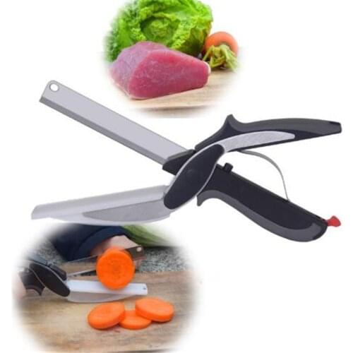 Scissors Stainless Steel 2 in 1 Cutting Board Chopper Fruit Vegetable Cutter Multifunctional Kitchen Tool