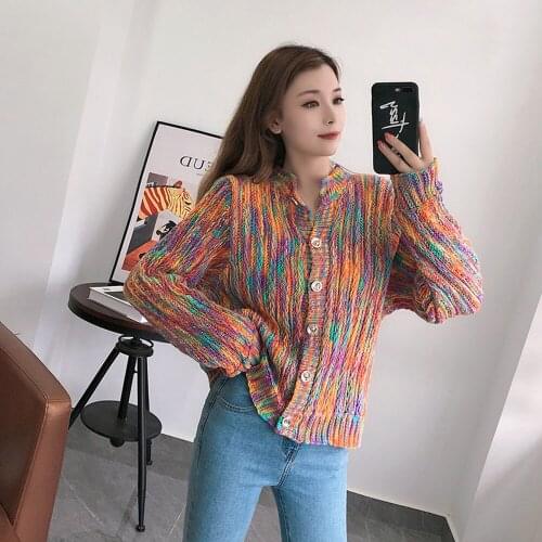 2020 Autumn Sweater Cardigans Casual Chic Colorful Women Cardigans Long Sleeve Boho Vintage Knitted Sweaters