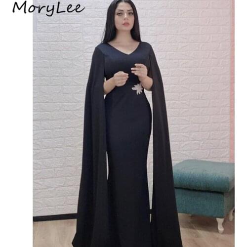 Prom Dresses Sexy V-Neck Long Sleeves Spandex Satin Crystal Mermaid Prom Dresses With Zipper Back vestidos de fiesta de noche