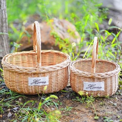 Hand-Woven Rattan Storage Basket with Handle Fruit Basket for Kitchen Food Picnic Bread Sundry Container Fruit Storage