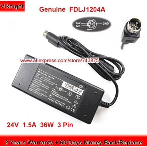 Genuine FDLJ1204A 24V 1.5A AC Adapter for FDL 10727110-8N Round with 3 Pin Power Supply