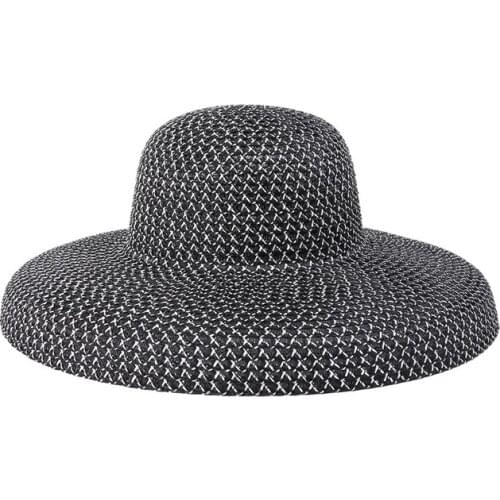 NEW Retro Round Top Big Straw Hat Wholesale Ladies Sun Hats Travel Holiday Visor Hats Vintage Women Beach Hat Black And White