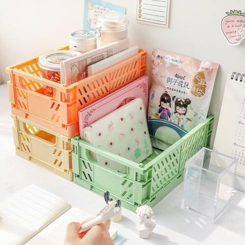 Foldable Plastic Storage Box Student Desktop Organizer Stationery Makeup Organizer Storage Basket Cosmetic Container Home Use