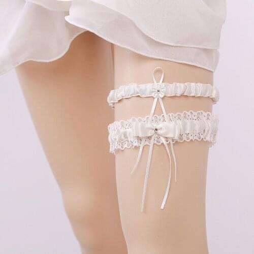 Wedding Garter Rhinestone White Lace Flower Bow Sexy Garters 2pcs set for Women/Female/Bride Thigh Ring Bridal Leg Garter 5404