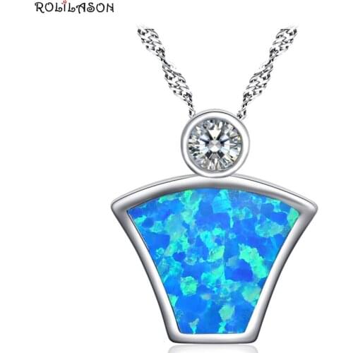 ROLILASON Unique Design Christamas Gifts Blue fire opal silver color Necklace Pendant Fashion Jewelry For Women OP792