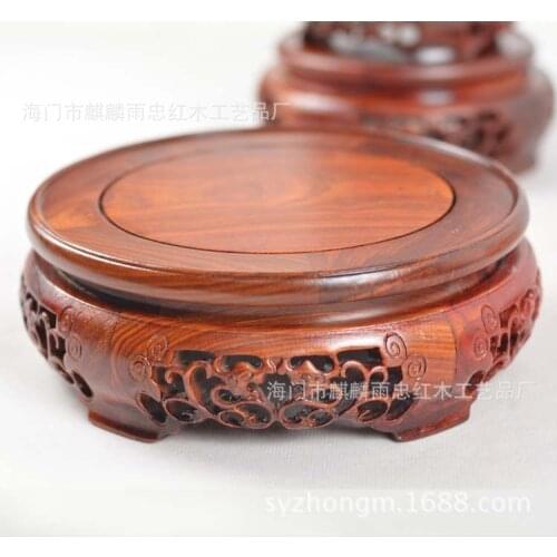 Grass dragon red sandalwood carved mahogany pedestal vase aquarium stones jade carving ornaments base